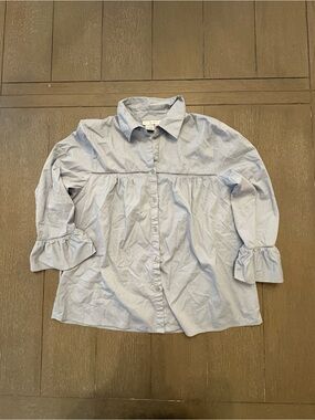 Light grey women’s ' Button-Up Ruffled Sleeve Shirt
